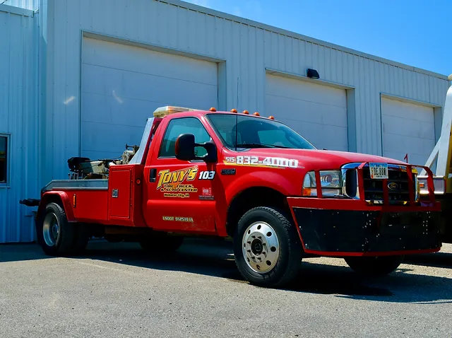 A Tony's light-duty towing truck, equipped for efficient and gentle towing services in Northern Iowa.