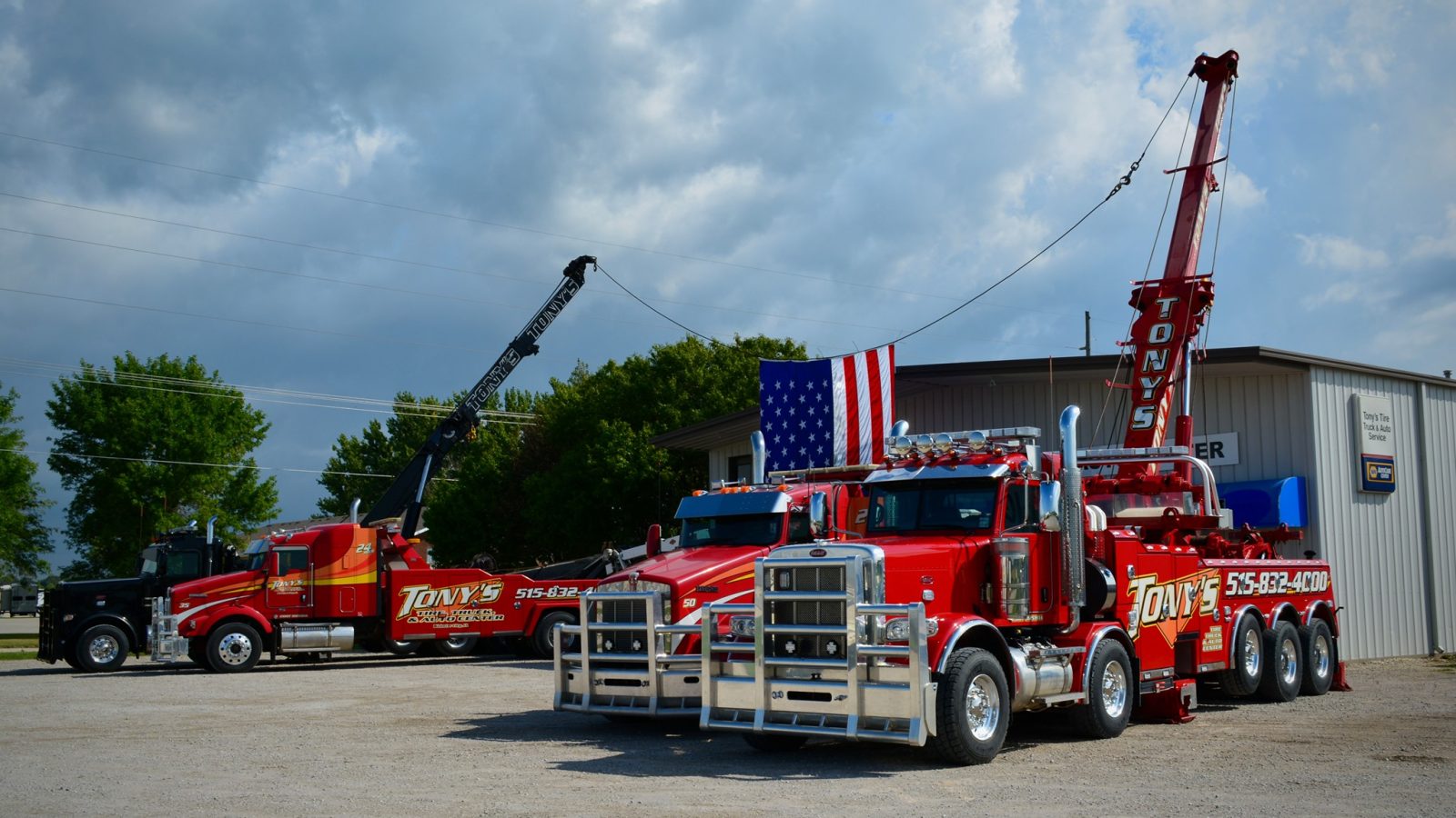 Tony's Tire, Truck & Towing fleet at Webster City location in Iowa.